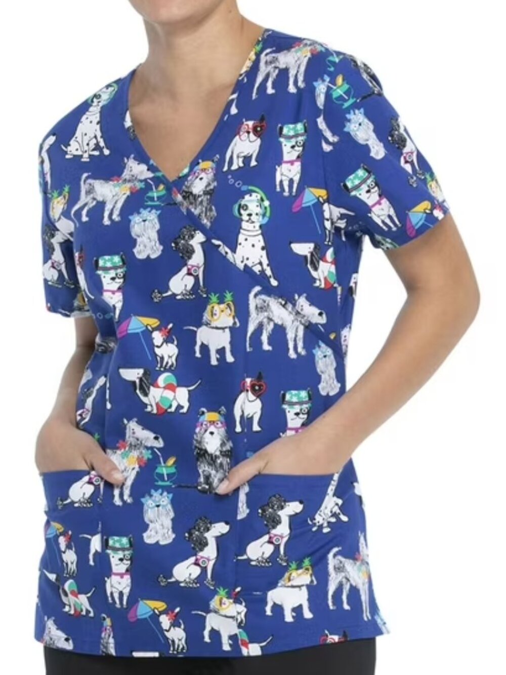 Scrubstar "Dog Gone Vacation" Women's Mock Wrap Print Scrub Top